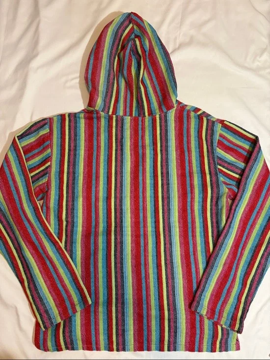Colorful Stripe Baja Hoodie Beach Blanket Drug Rug Rag Style 100% Cotton Swim, L - Picture 6 of 6